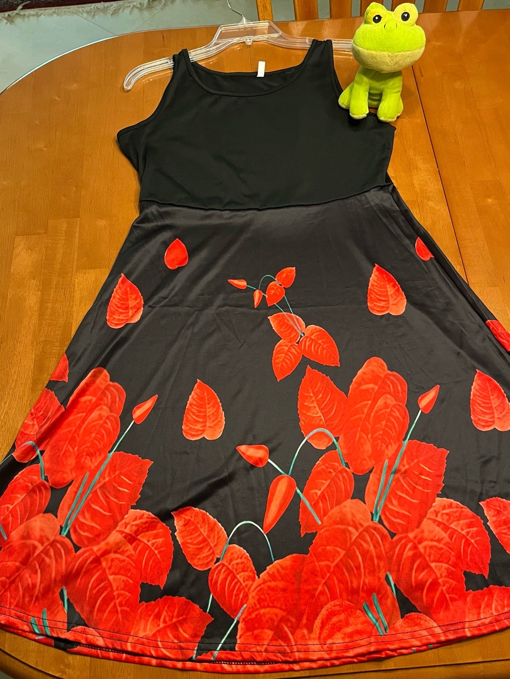Black and Red Floral A-Line Dress